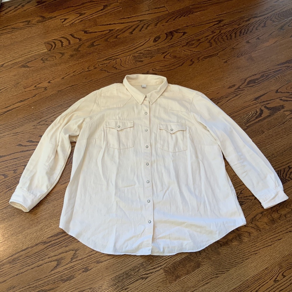 Old Navy Shirt Adult 2XL Ivory Western Pearl Snap Long Sleeve Button Up‎ Men EUC